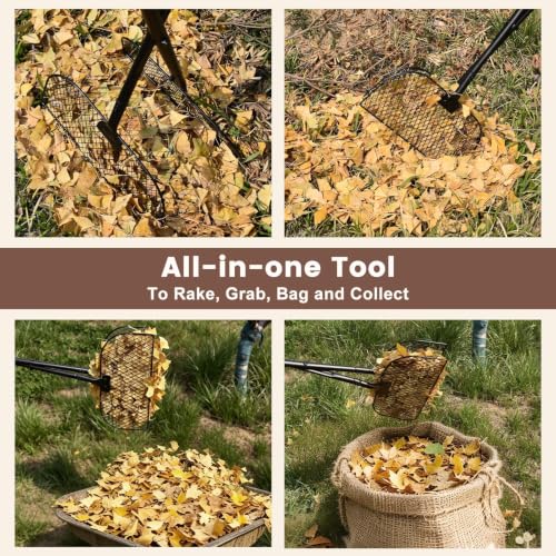 Leaf Grabber Rake with Long Handle, No Bending Leaf Picker Upper for Garden