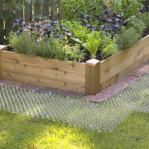 Cat Scat Mat Clear (14 ft.) with 10 Staples, Anti-cat Network with Spikes Digging Stopper - Cat Deterrent Mat for Indoor and Outdoor - size: 14 ft x 12 in