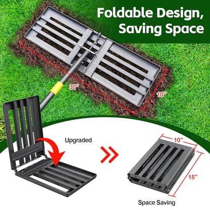 Lawn Leveling Rake 30”x10” Large Heavy Duty Metal Lawn Leveler with Long Adjustable Handle Proffesional Yard Leveling Rake for Soil Dirt Sand Compost Efficient Lawn Leveling Tool (Foldable 6FT) - style: Foldable 6FT