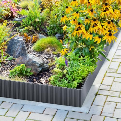 LAVEVE Corrugated Metal Garden Edging 6" x 40Ft, Landscape Edging Border for Lawn, Flower Bed, Garden Fence, Paver Edging (Dark Gray) - color: Dark Gray