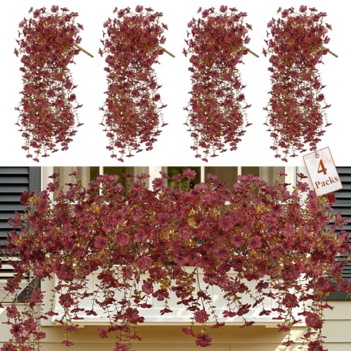 Alupssuc 4 PCS Fall Hanging Flowers Artificial for Outdoor Indoor Decor - color: Brown