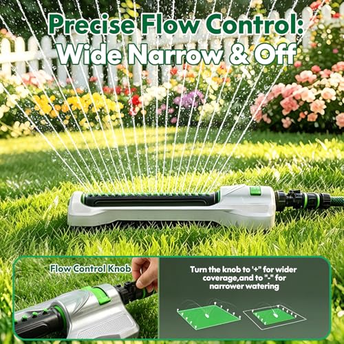 Heavy Duty Oscillating Sprinkler for Yard, Metal Base, 19 Nozzles