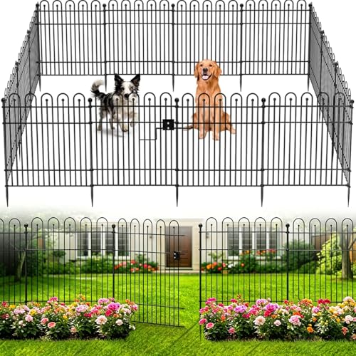 Garden Fence Animal Barrier with Gate, 10 Panels No Dig Dog Fence Outdoor - size: 10 Pack - 32 in (H) x23.6 ft (L) with Gate