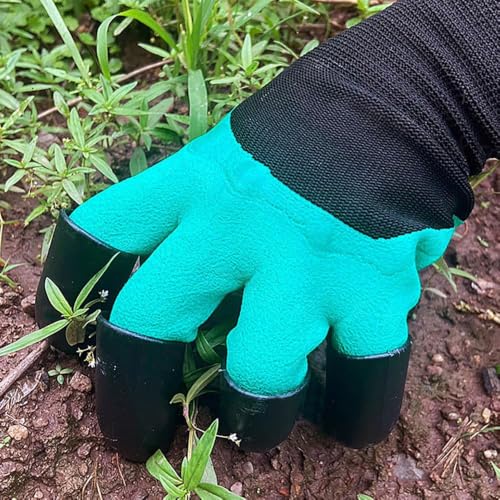 Garden Gloves with Claws for Digging – Heavy Duty Waterproof Gardening Gloves with ABS Plastic Fingertips – One Size Fits Most, Green & Black
