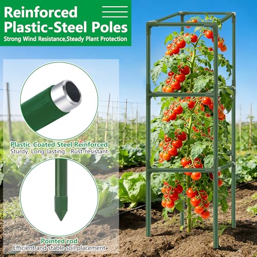 6 Pack 49" Square Tomato Cages, Heavy Duty Steel Tomato Trellis Kit - size: 6PCS Cages