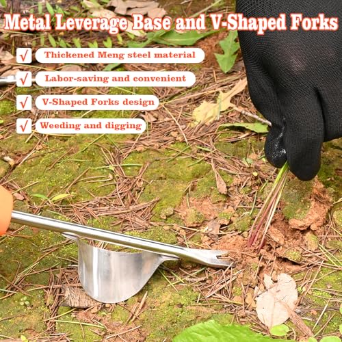BokingOne Hand Weeder Tool - V-Shaped Stainless Durable Unique Lever Design Weed Puller Tool with Anti-Slip Rubberized Handle for Effortless Dandelion Their Roots & Weed Removal. - color: Lever Design Weed Puller Tool