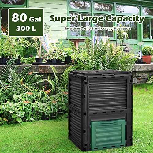 Happygrill Outdoor Compost Bin, Composting Box w/Top Flip Latch-on Lid,80 Gallons Composter for Kitchen Waste & Garden Scraps, Compost Barrel for Fast Creation of Fertile Soil (Black+Green) - color: Black+Green