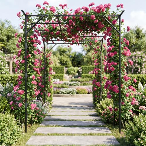Garvee Metal Garden Arch Trellis for Climbing Plants Outdoor - color: Black-94"L*78"W*114"H