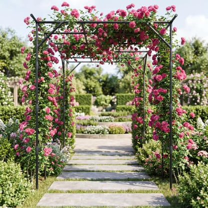 Garvee Metal Garden Arch Trellis for Climbing Plants Outdoor - color: Black-94"L*78"W*114"H