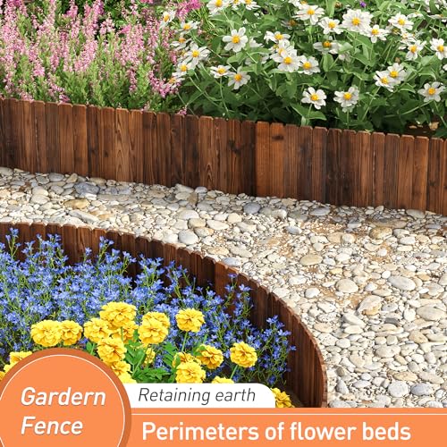 GHWIE Wooden Garden Fence Wood Garden Edging Border Decorative Landscape Border Edging,Planting Tree Fence Landscape Edging Flower Bed Fences-11.8'' H x 48'' L (3 Pack,12Ft Total Length)