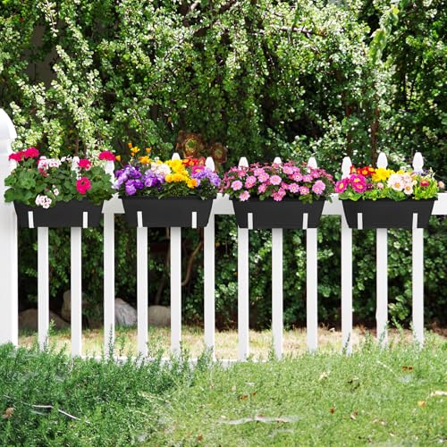 Railing Planter Box 4 Pack Hanging Balcony Planters with Adjustable Bracket - color: Black & White
