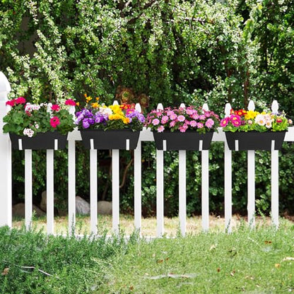 Railing Planter Box 4 Pack Hanging Balcony Planters with Adjustable Bracket - color: Black & White