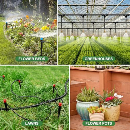 230FT Drip Irrigation System for Garden with 38pcs Adjustable Copper Nozzles & Emitters, Automatic Garden Watering System with 1/2" & 1/4" Tubing for Raised Bed, Yard, Greenhouse, Potted Plants, Lawn - size: 33FT 1/2'' Main Tube + 197FT 1/4'' Drip Tube