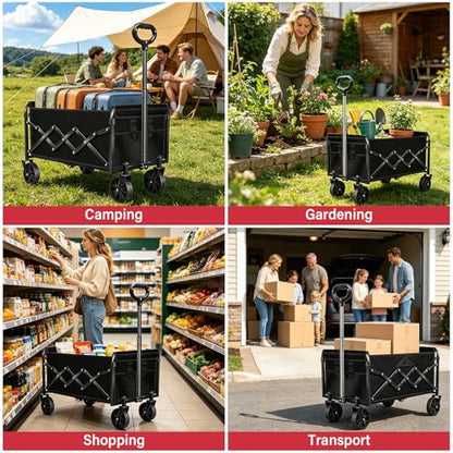 360LBS Portable Collapsible Wagon Cart, Foldable Folding Wagon, Black - color: Wagons-grey01