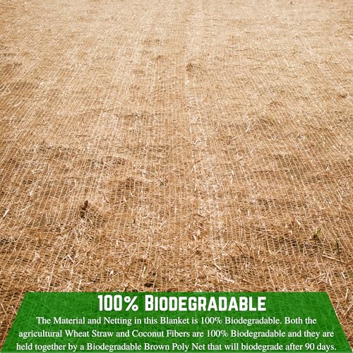 Farm Plastic Supply 100% Biodegradable Erosion Control Blanket - Straw/Coconut Straw Garden and Landscape Cover, Straw Blanket, Erosion Control (8' x 112.5') - size: 8' x 112.5'
