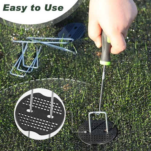 FEED GARDEN Landscape Staples 6 Inch 200 Pack Kit, Heavy Duty 11 Gauge Hot-Dip Galvanized Garden Stakes with 200 Gaskets & 1 Pick Hook for Weed Barrier, Landscape Fabric, Sod, Turf & Garden Edging