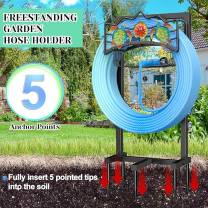Garden Water Hose Holder 5 Spikes, Freestanding Hose Stand for Outside Yard - color: Black - Turtle