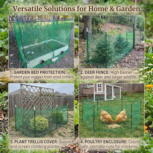 5x65 FT Deer Fence Netting, Plastic Mesh Roll, Garden Protection, Green - color: Green, size: 5x65ft