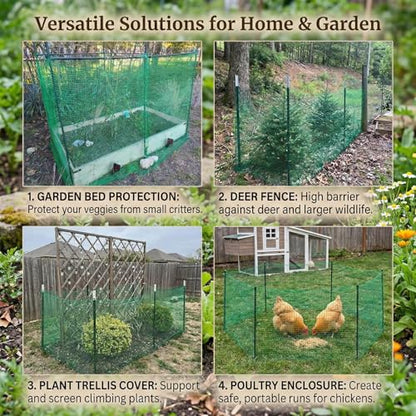 5x65 FT Deer Fence Netting, Plastic Mesh Roll, Garden Protection, Green - color: Green, size: 5x65ft