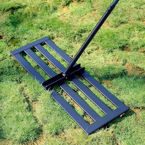 Lawn Leveling Rake, 30x10 Stainless Steel Leveler with 78" Handle - color: Green