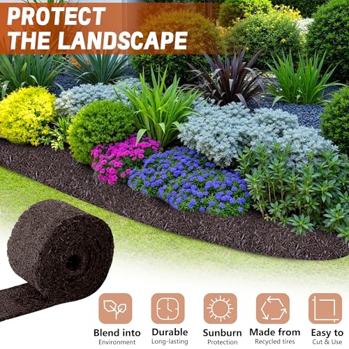 140" x 5.5" Recycled Rubber Mulch Mat Roll for Landscaping, Mulch Barrier