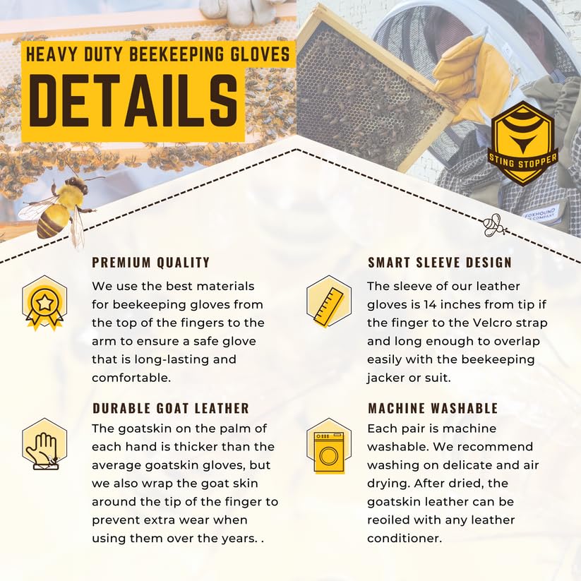 Sting Stopper Heavy Duty Beekeeping Gloves, White, X-Small - color: White, size: X-Small
