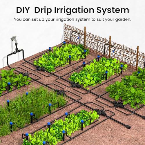 MIXC 230FT Quick-Connect Drip Irrigation System Kit, Automatic Garden Watering System with 1/4" & 1/2" Fast-Lock Tubing - Adjustable Nozzles & Sprinklers for Garden, Greenhouse, Lawn, Potted Plants - size: 33FT Main tube+197FT 1/4'' tube