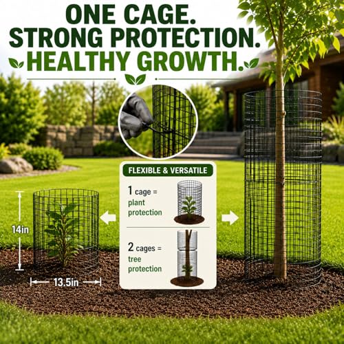 Plant Cages for Garden, 10 Sets 30Pcs Pre-Bent Wire Plant Protectors, 14" H x 13" D Cylinder Mesh Covers with Zip Ties, Gloves & Stakes, Animal Barrier for Rabbits Chickens from Vegetables Flowers - color: 10 Pack