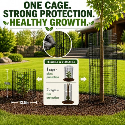 Plant Cages for Garden, 10 Sets 30Pcs Pre-Bent Wire Plant Protectors, 14" H x 13" D Cylinder Mesh Covers with Zip Ties, Gloves & Stakes, Animal Barrier for Rabbits Chickens from Vegetables Flowers - color: 10 Pack