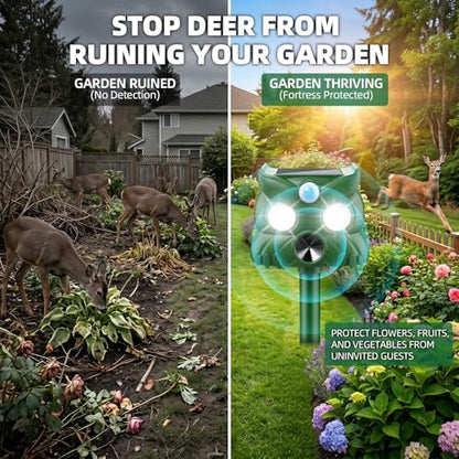 2026 New Sonic Fortress Pro Deer Repellent Motion Activated Cat Deterrent Outdoor Solar Ultrasonic Animal Repeller with Strobe Light for Skunk Rabbit Raccoon Squirrel Fortress Pro for Yard Garden(4)