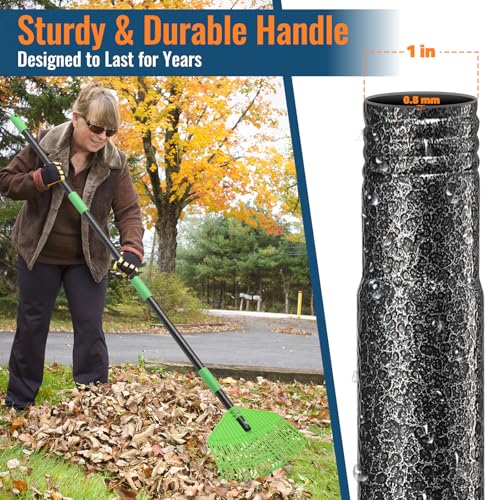 Plastic Leaf Rake with Adjustable 73'' Handle-Lightweight&Anti-Break Nylon Head,16.5'' Wide Yard & Garden Rake for Leaves, Grass, Pine Needles,Gentle On Lawn Garden-Easy to Use for Women,Seniors&Kids