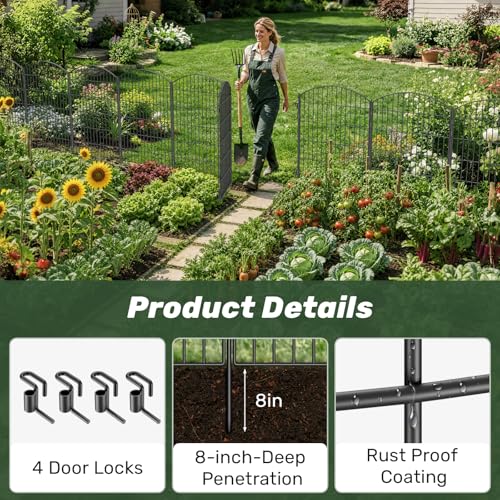 3-Layer Garden Fence with Gate 10 Panel 40in H×23ft L - size: 40 in (H)