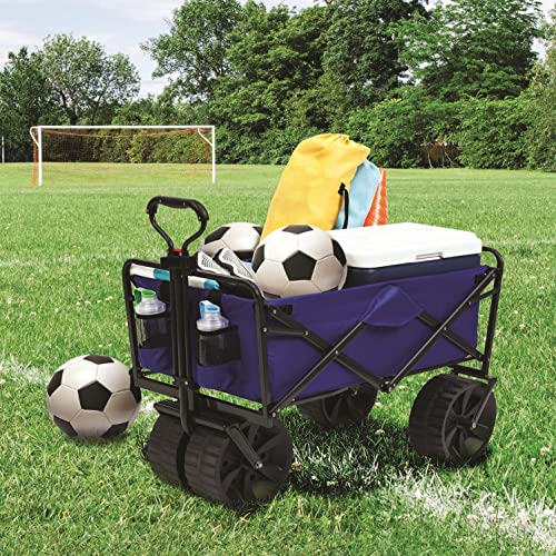 Mac Sports Heavy Duty Collapsible Folding All Terrain Utility Beach Wagon Cart, Blue/Black - color: Blue/Black