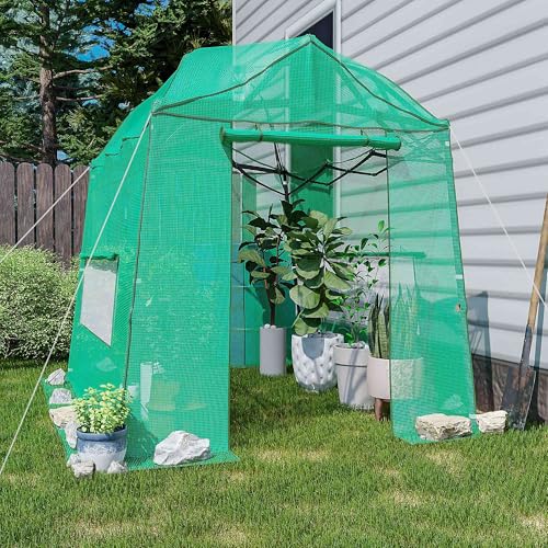 8.5 x 7 ft Pop‑up Walk‑in Greenhouse for Outdoor Winter Plant Protection - color: Green, size: 8.5' x 7'