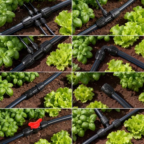 19 Pieces 1/2 Inch Drip Irrigation Fittings Kit, 1/2'' Drip Line Barbed Fittings for 1/2 Inch Irrigation Tubing (1/2" ID x 0.650" OD) Anti-Leak Lock Nut Connectors for Garden Drip System - size: 1/2" Fittings Kit-19P