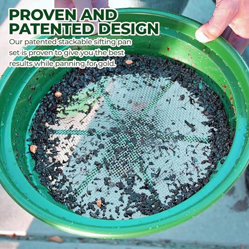 SE 13.25 Inch Wide Stackable Classifier Gold Prospecting Pan - 1/8 Inch Stainless Steel Mesh Sifting Pan, Green - size: 1/8 inch, style: Pans