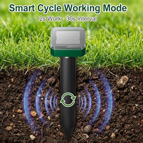 Solar Powered Mole Repeller Gopher Deterrent Outdoor Groundhog Repellent Ultrasonic Snake Armadillo Repeller Waterproof Effective for Yard Lawn Garden (8, Jade)