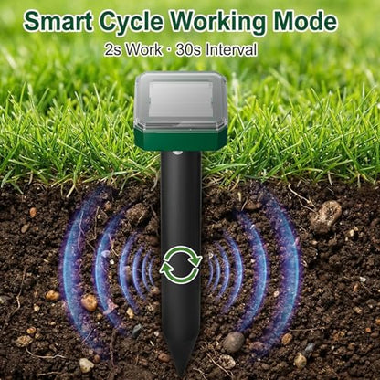 Solar Powered Mole Repeller Gopher Deterrent Outdoor Groundhog Repellent Ultrasonic Snake Armadillo Repeller Waterproof Effective for Yard Lawn Garden (8, Jade)