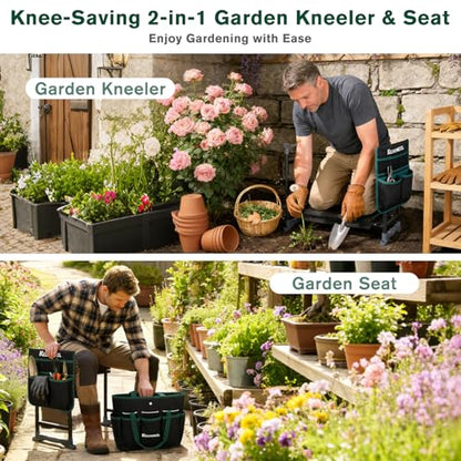 Garden Kneeler and Seat - Extra Wide Thick EVA Pad, Heavy Duty Foldable Garden Bench Holds 350lbs, 2-in-1 Gardening Stool with Detachable Tool Bags, Gardening Gifts for Women, Men & Seniors - color: Black & Green