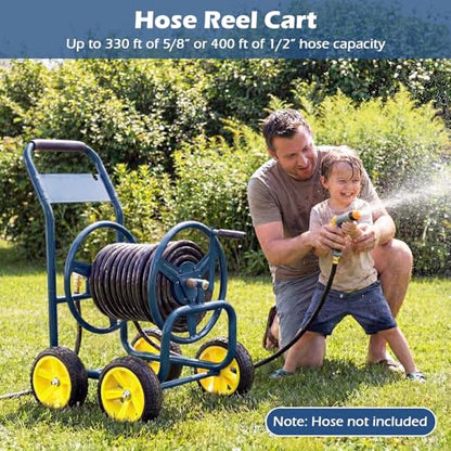 Garden Hose Reel Cart, Mobile Water Hose Cart with Heavy-duty Metal Frame & 4 Solid Wheels, Hold up to 330 ft of 5/8" Hoses, Outdoor Planting Tool for Lawn & Backyard (Navy Blue) - color: Navy Blue