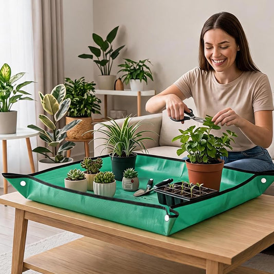 Plant Repotting Mat, Waterproof Gardening Mat for Indoor Transplanting, Foldable Thickened Potting Tray for Mess Control, Green (29.5" x 39.4") - color: Green, size: 39.4" x 29.5"
