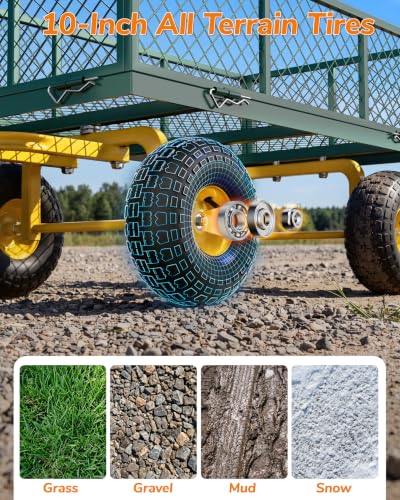 Firstness 900 Lbs Heavy Duty Metal Garden Wagon Cart, Green - color: Green, size: 900 Lbs
