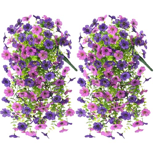 INQCMY 2 Pcs Artificial Fake Hanging Flowers for Outdoors UV Resistant - color: Purple1
