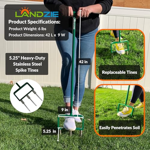 Landzie - Lawn Aerator Tool 42", Spike Tine Manual Aerator - size: Spike Tine Aerator