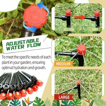 60PCS Push-to-Fit Drip Irrigation Emitters for 1/4 inch Irrigation Tubing, Adjustable 360 Degree Drip Emitter Sprayer with Stake, Irrigation Dripper Sprinklers for Drip Irrigation System - size: 60PCS Drip Irrigation Emitters Sprayer