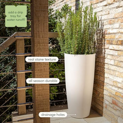 Veradek Mason Series Vega Planter - Tall Round Outdoor Planter with Shelf - color: White, size: 28 inch - 2 pack