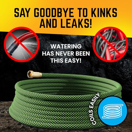 PowerFlow Metal Garden Hose, 50 Ft Non-Expandable Water Hose, Green - color: Green, size: 50 Feet