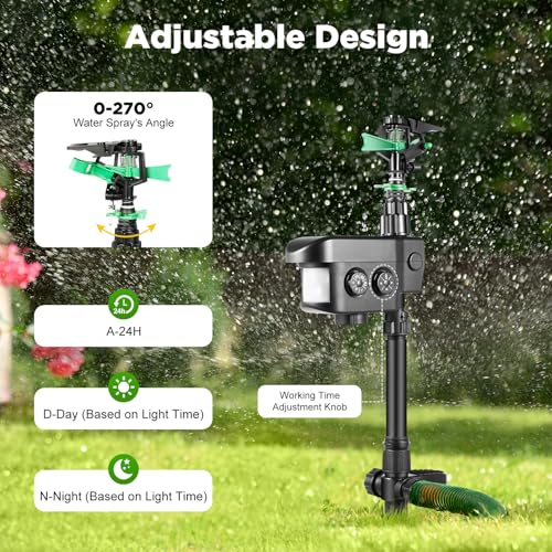 Solar Motion-Activated Water Sprinkler, Outdoor Yard & Garden Lawn Protector, 30Ft Coverage 1000 Sq. Ft, 3 Working Modes, Physical Deterrent Sprinkler for Landscape & Garden