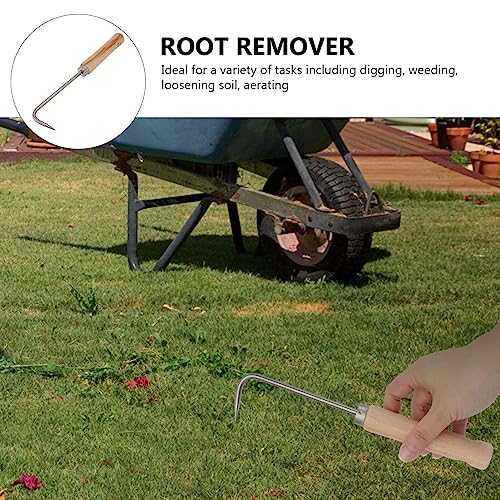 YARNOW Single Claw Hook, Manganese Steel Root Remover with Wooden Handle, Garden Weeding Tool for Digging, Weeding, and Gardening Tasks (Khaki)