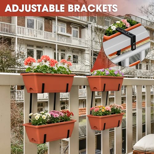 4 Pcs Hanging Flower Pots, 16.9 Inches Railing Planter Box, Red - color: Red